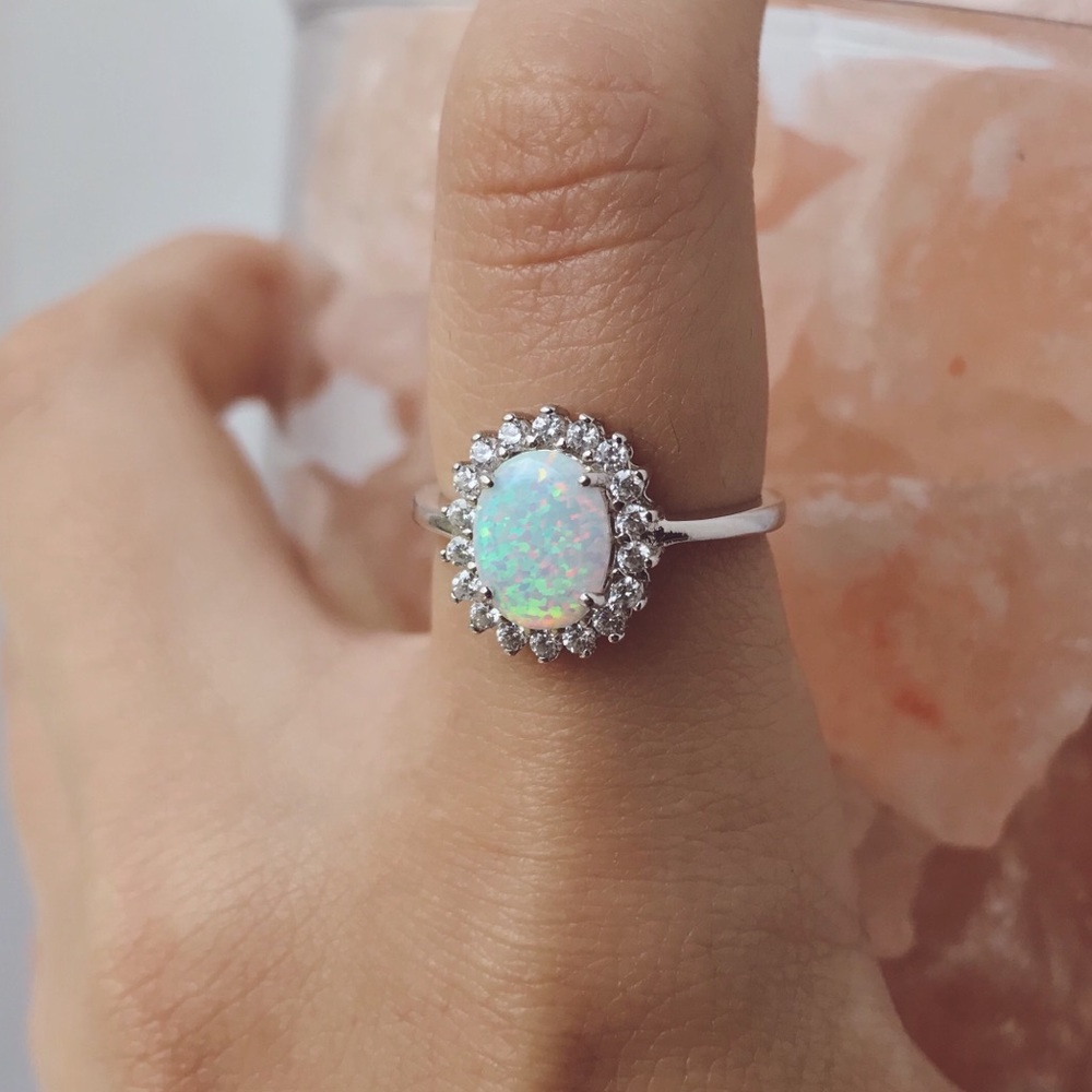 White Opal Sterling Silver Ring